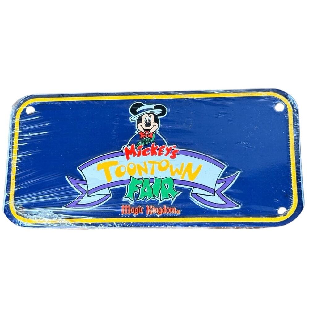 VTG Disney Magic Kingdom Mickey's Toontown Fair Metal Bicycle License Plate Sign